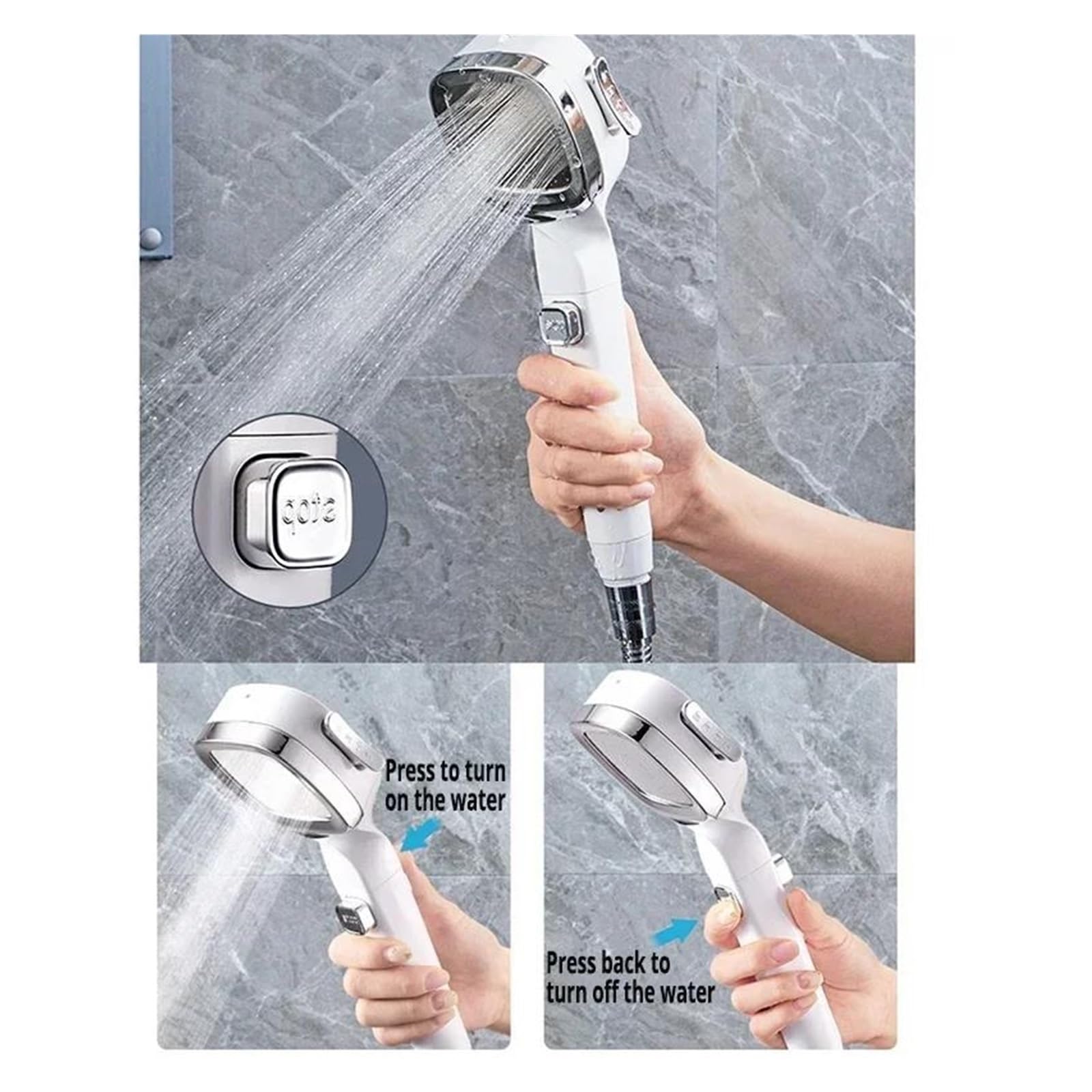 Soffione doccia ad alta pressione con risparmio idrico, 3 modalità di soffione doccia regolabili(Silver 3pcs set)