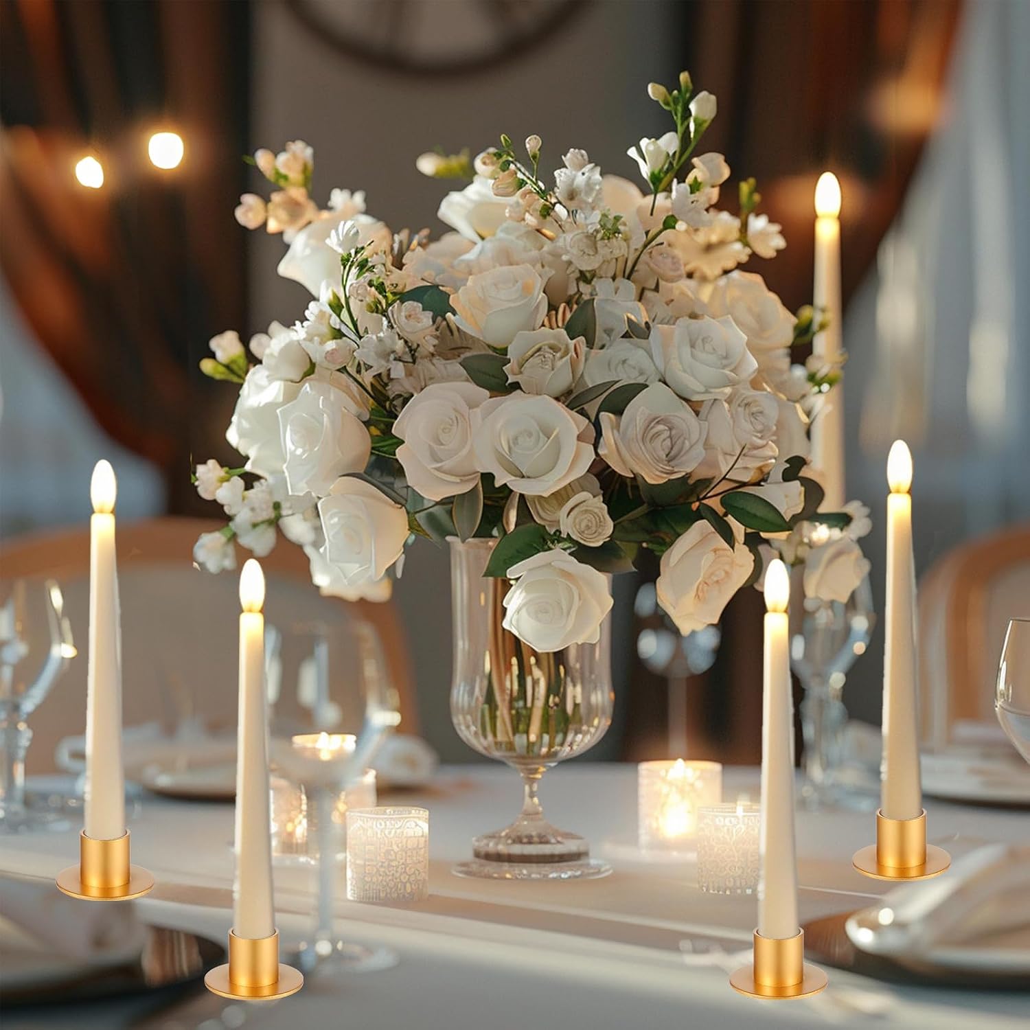 18 Pcs Wedding Candle Holders for Pillar Candles Gold Taper Candlesticks Holders Centerpieces Short Candle Stick Holder Decor for Table Anniversary Party Dinning Decor (Gold) image 5