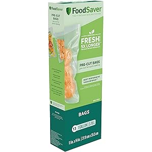FoodSaver 1-Gallon Precut Vacuum Seal Bags with BPA-Free Multilayer Construction for Food Preservation & Sous Vide, 13 Count - FSFSBF0316-000,Clear 13 Count Bags
