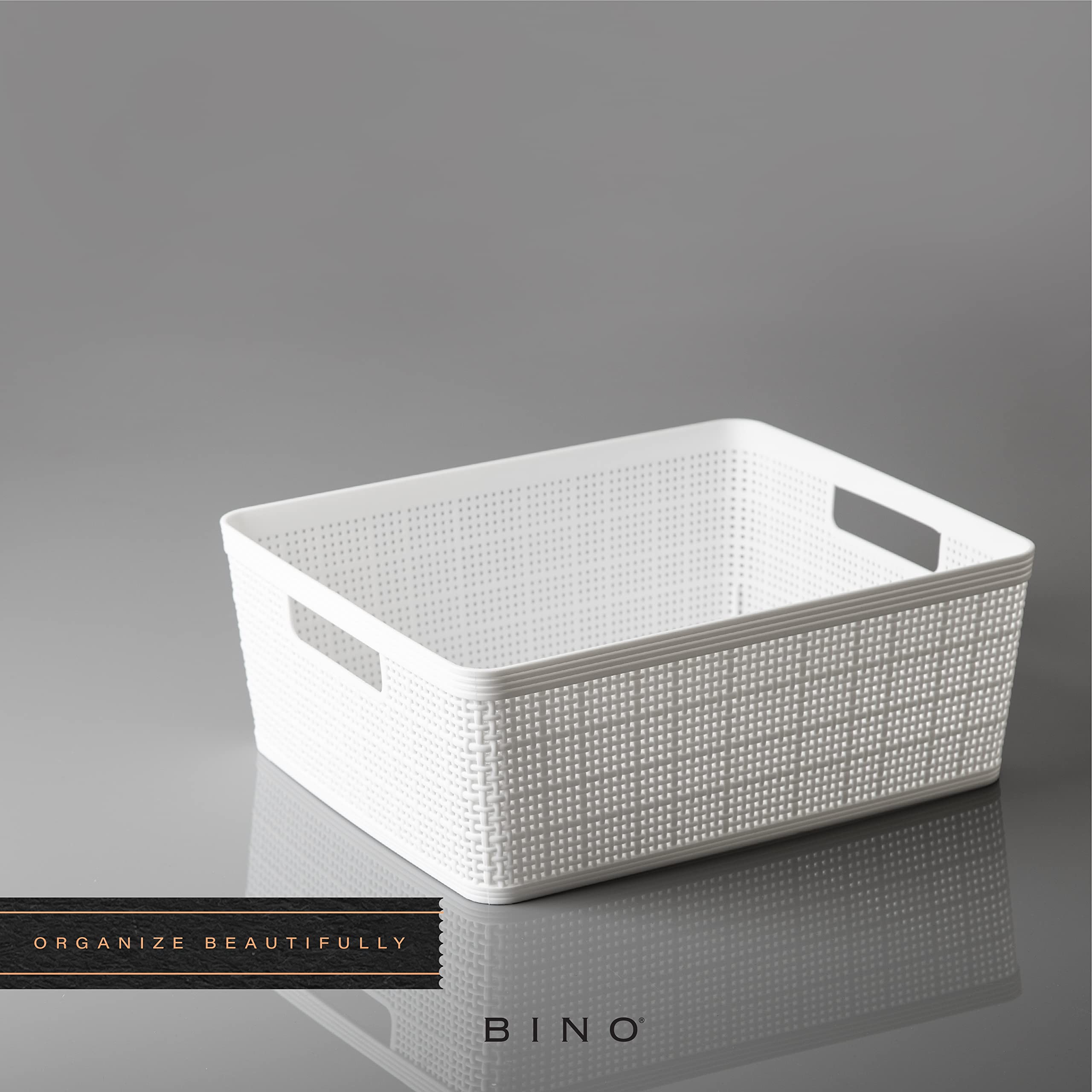 BINO Woven Plastic Basket Medium (White), 4Pack THE JUTE