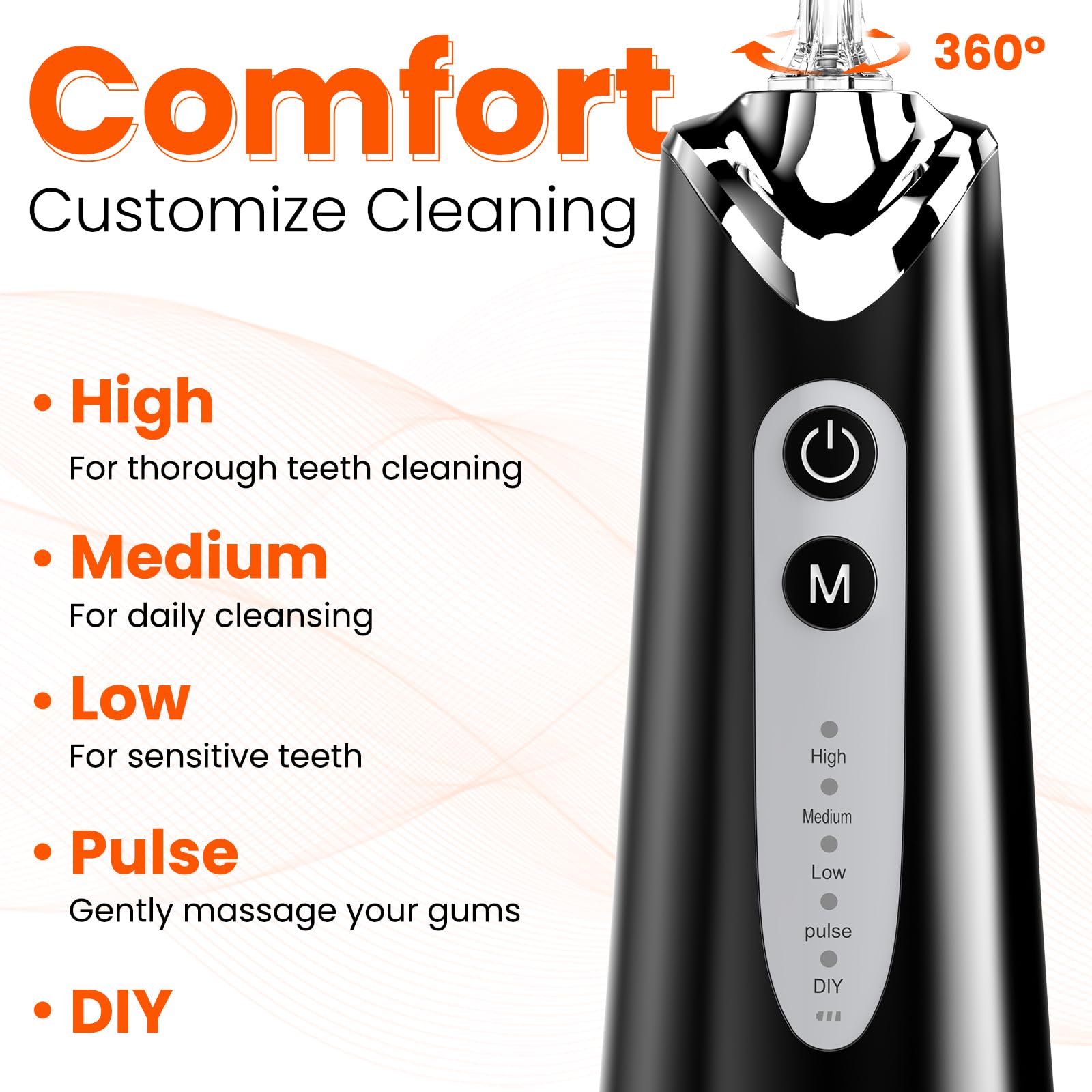 Púa de hilo dental de agua para dientes, irrigador oral portátil de 300 ml, limpiador de riego de viaje recargable, máquina de hilo dental eléctrica profesional y accesorios de irrigador, IPX7