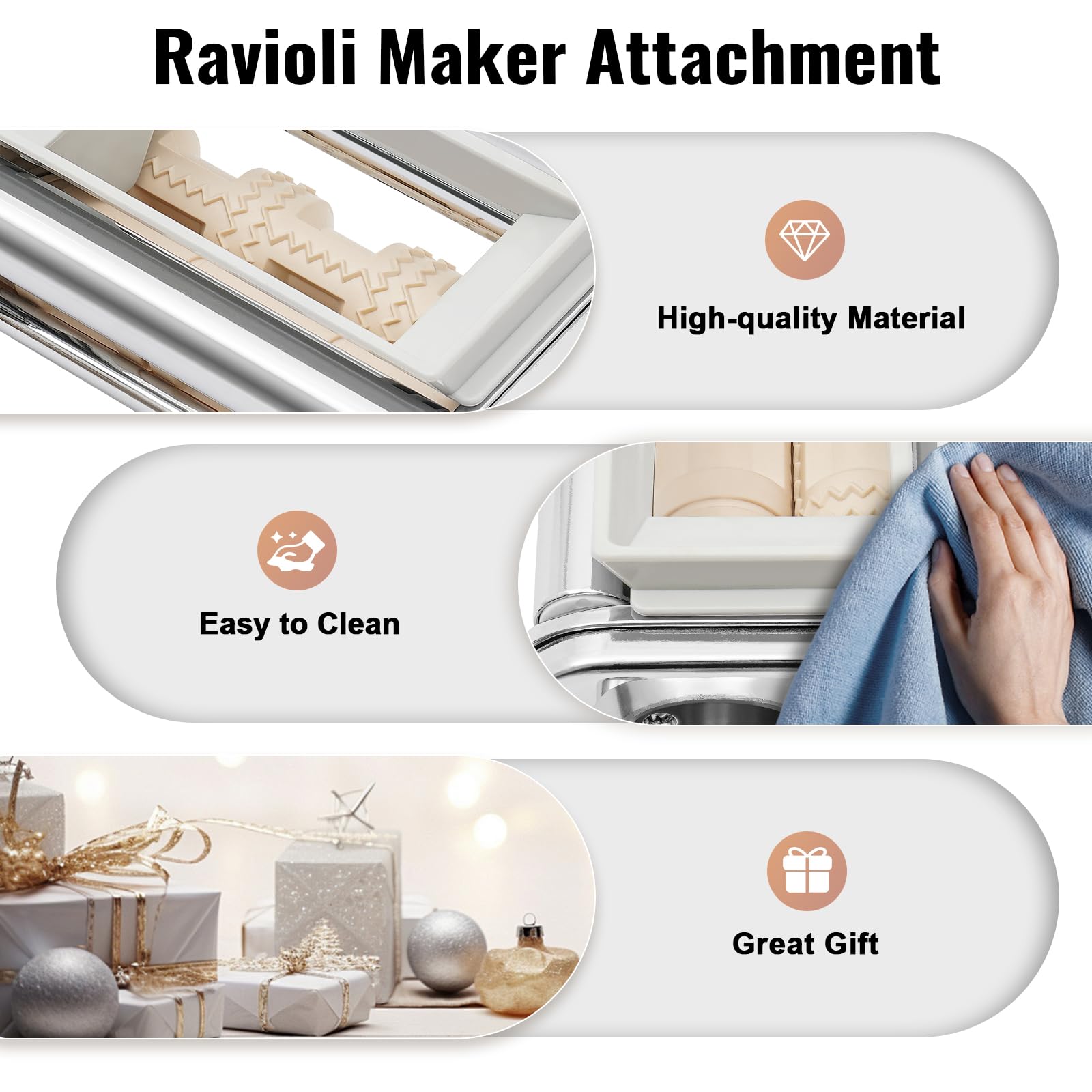 Ravioli Maker Attachment, Stainless Steel Pasta Roller Aid Attachment for Stand Mixer, Dumpling Maker Pasta Lasagna Spaghetti Wrapper Pastry Dough Cutter