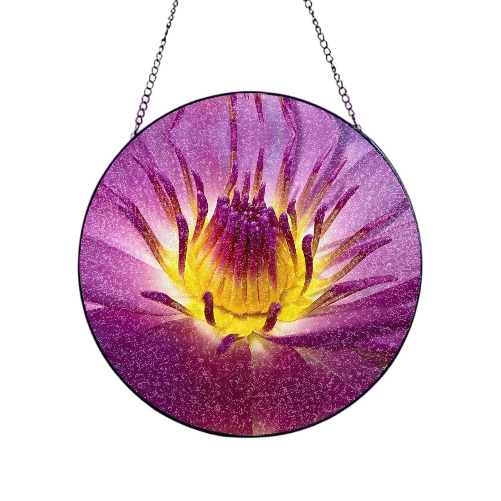 Phayah Yellow Lotus Flower Print Stained Glass Window Hanging Suncatcher For Door Terrace Garden Home Decor Sun Catcher Birthday Gifts For Lovers Dad Mom 10in（25cm）