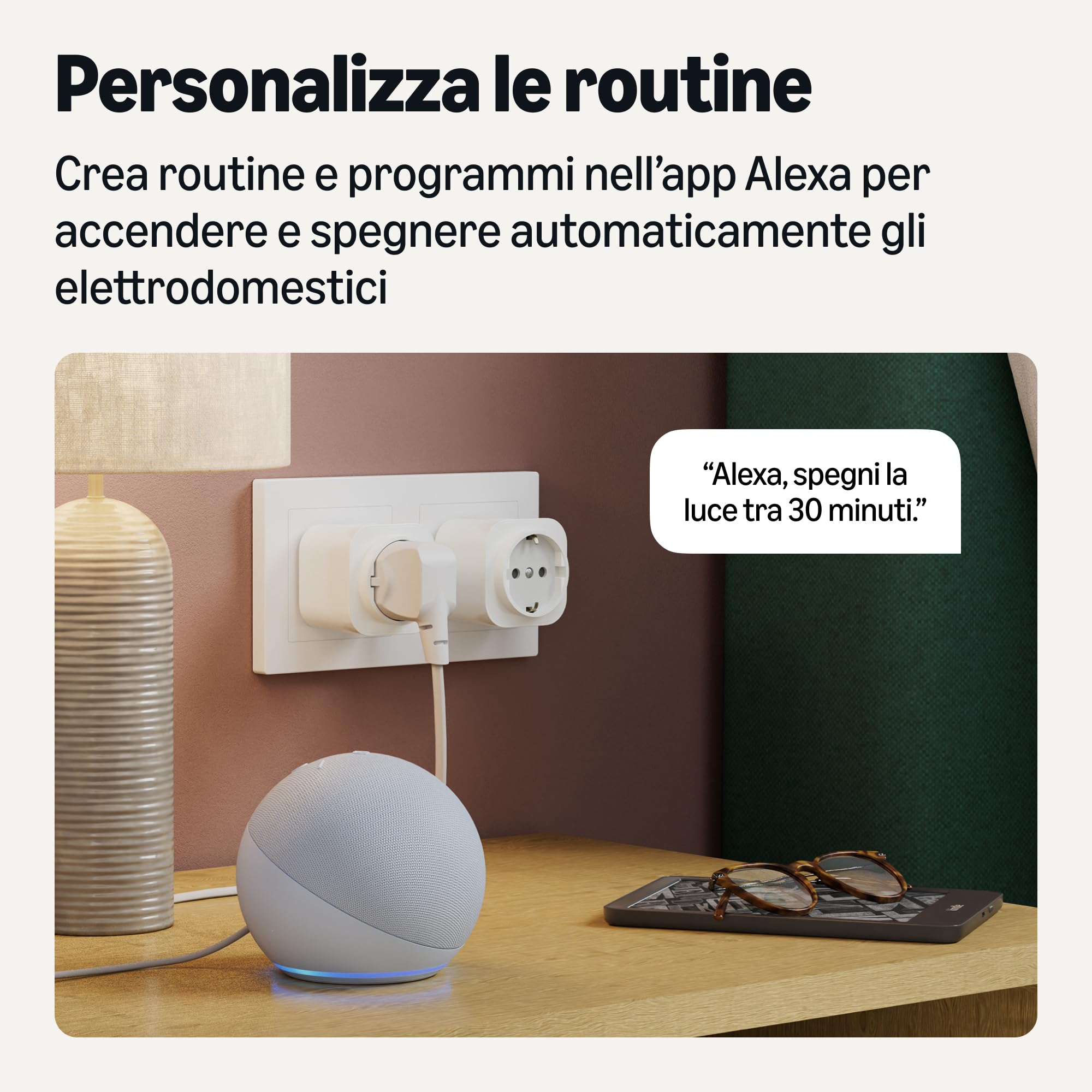 Amazon Basics Presa intelligente Wi-Fi smart plug, singola per interni (presa europea), compatibile solo con Alexa, bianco, 1 pezzo