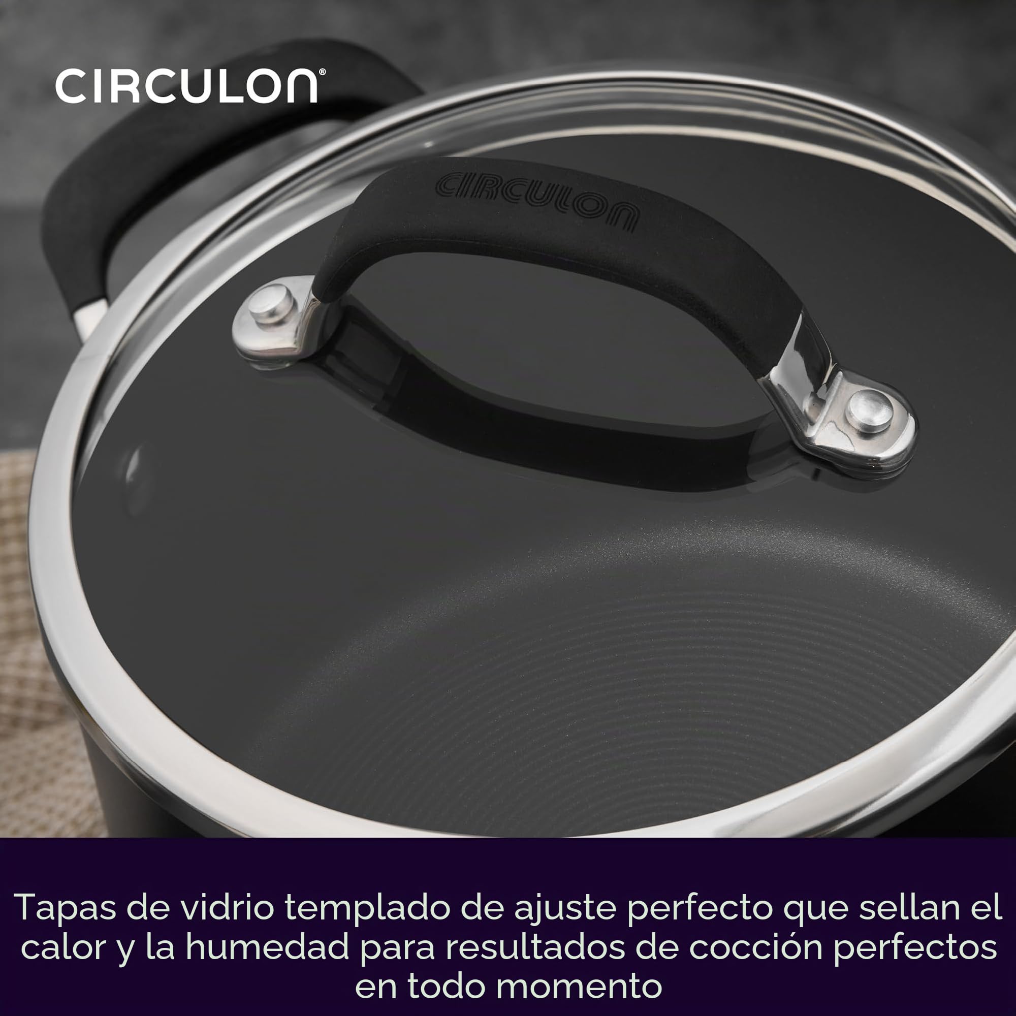 Circulon Juego de 5 sartenes antiadherentes con Tapas de Vidrio y Asas de Agarre Suave, cacerolas Negras aptas para lavavajillas y sartén con garantía de por Vida
