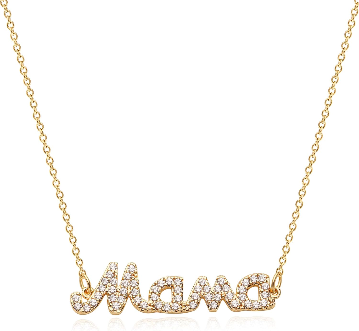 MEVECCO Gold Dainty Mom Necklace,18K Gold Plated Cute Tiny Mom Personalized Name Charm Necklace Delicate Word Cubic Zirconia Mom Chain Jewelry Gift for Mother's Day,Mother's Birthday