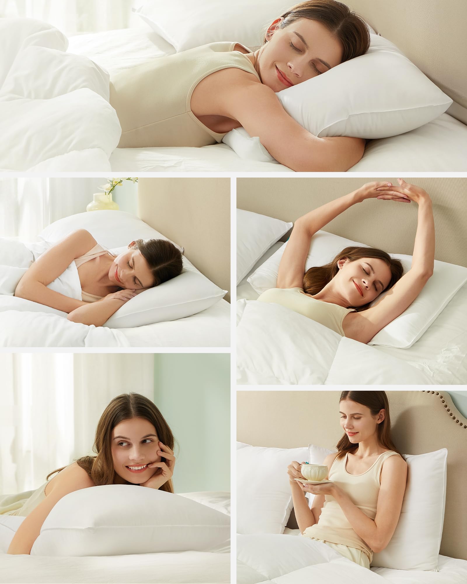 SONGMICS Cuscini Letto, Set da 2, 50 x 70 cm, Imbottitura 800 g, Rivestimento in Tessuto di Poliestere Spazzolato, Lavabile in Lavatrice a 60°C, Con Borsa, Bianco Nuvola TBP006W02