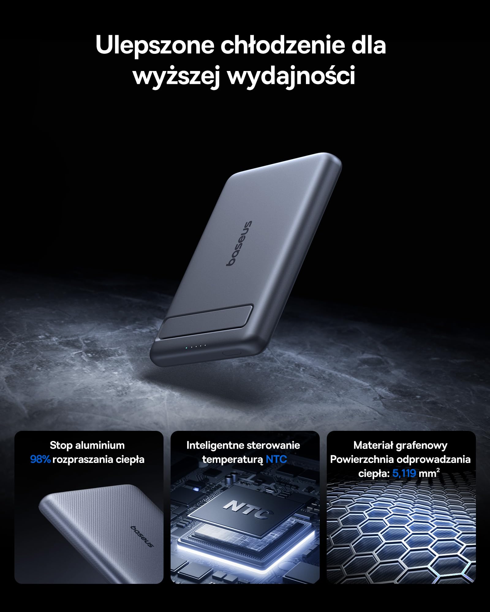 Baseus Mini MagSafe Powerbank 5000mAh Qi2 z certyfikatem ze składaną podstawką, PD 20W Magnetic Power Bank USB C Bezprzewodowy powerbank Kompatybilny z iPhone 16/15/14/13 / 12 / Pro/Pro Max Series,