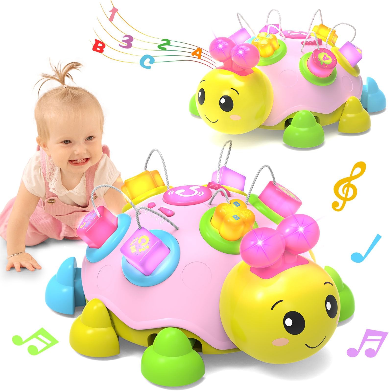 – Baby Musical Ladybug Crawling Toys,Baby Toy 6-12 Months with Light-up Music, Early Educational Learning Montessori Toy, Infant Gift Toys for 7 8 9 10 11 Months 1-2 Years Old Newborn Girls (Pink)