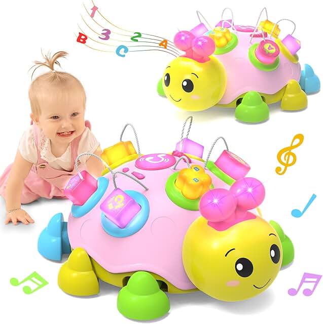 Pink Musical Ladybug Crawling Toy with Light-Up Music for Early Education (6 Months to 2 Years)
