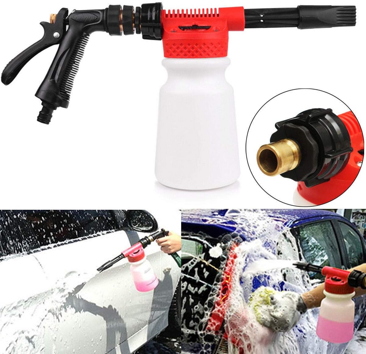 Powstro Car Cleaning Foam Gun Multifunctional Washing Foamaster Gun Water Soap Shampoo Sprayer 900ml for Van Motorcycle Vehicle (Red) : Automotive