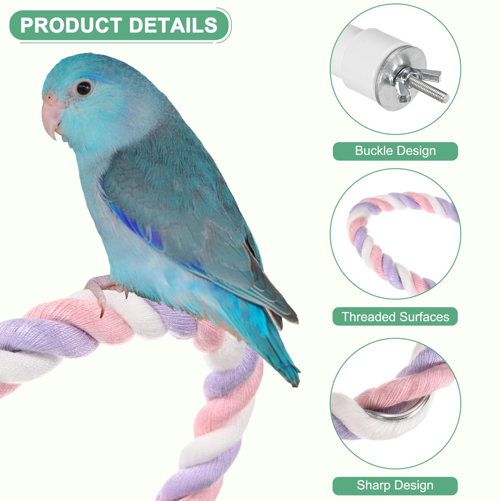 M METERXITY 2-Pack Rope Perches for Bird Cages 23.6 in Length Comfort Grip Flexible Rope Perch Beak & Paw Grinding for Parrots/Cockatiels/Parakeets - Image 2