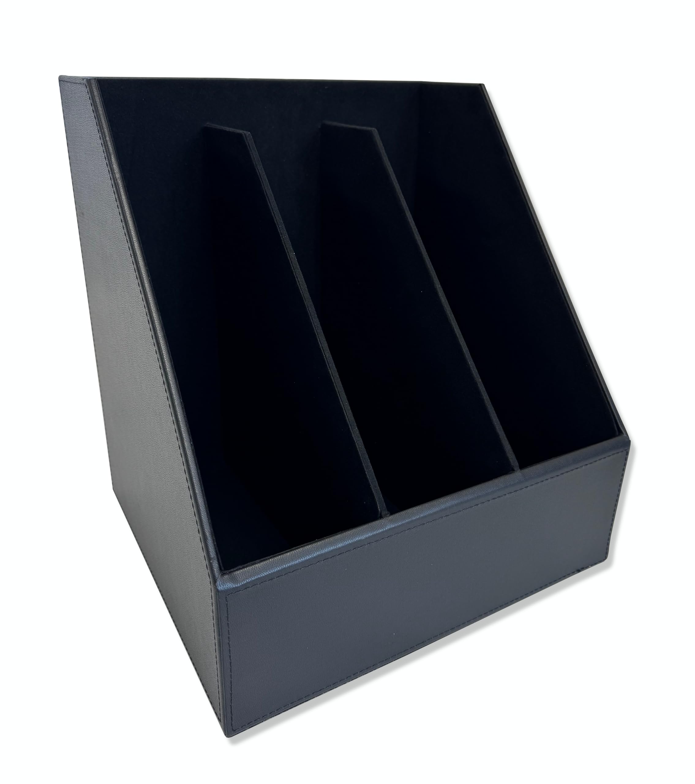 Osco Faux Leather 3 Slots Magazine File Holder, A4 Desk & Shelf Organiser for Documents, Brochures & Catalogues Storage with Felt Base, Magazine Rack for Home Office, Black