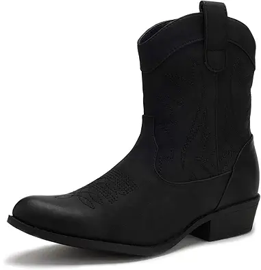 PEPPEP Western Cowgirl Cowboy Ankle Boots for Women or Ladies, Mid Calf, Vegan Leather Embroidered Upper, Low Heel, Fashionable Pointed-toe, Well Made