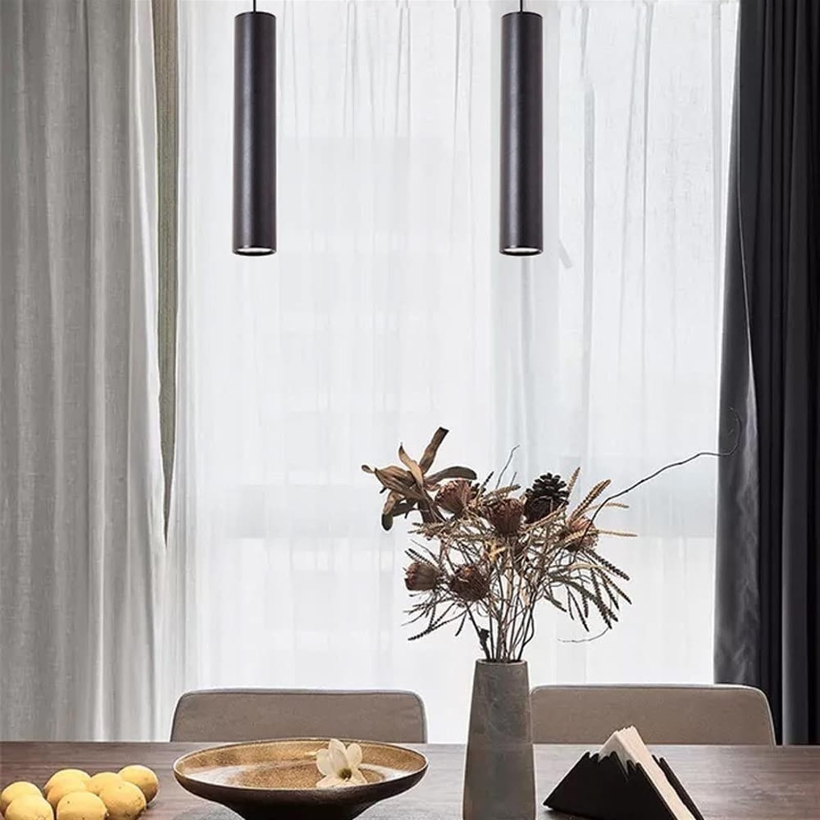Lámpara Colgante Lineal Led de Tubo Largo, Moderna, Cuadrada, para Isla de Cocina, con Altura Ajustable, Ideal para Dormitorio, Comedor O Pasillo (Luz Blanca, Altura 52 Cm)./Luz Blanca/Altura 42 cm