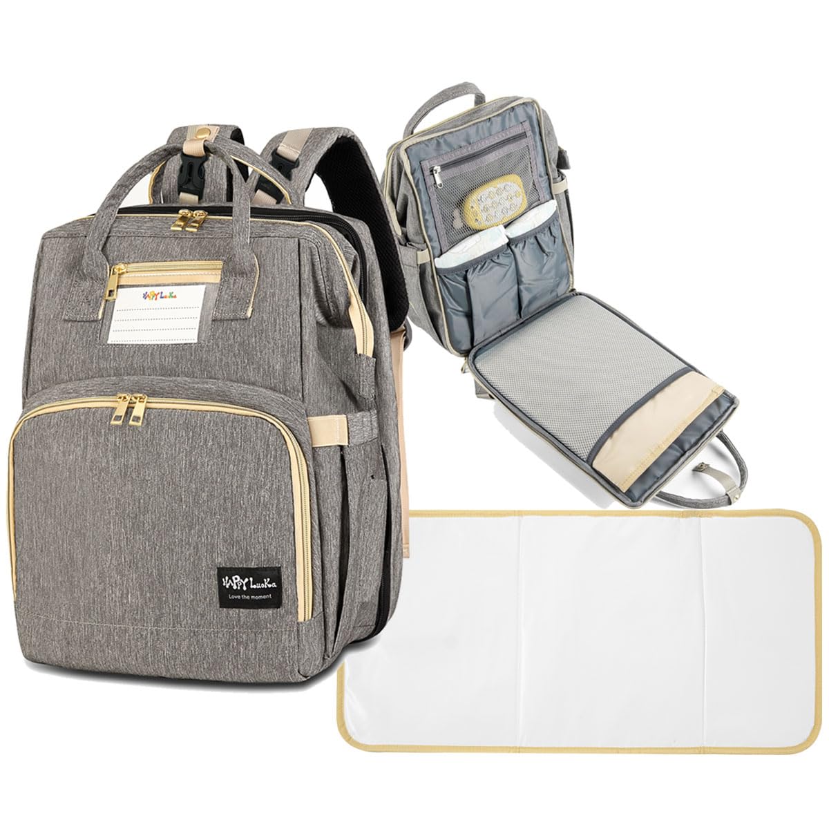 HappyLuoka Baby Diaper Bag Backpack, Large Travel Diaper Bags with Changing Pad, Gray