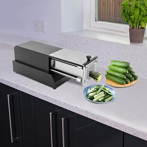 Miniatura 2 de Cortador eléctrico para papas francesas, cortador de patatas profesional negro, máquina cortadora de patatas de acero inoxidable con 2 tamaños de