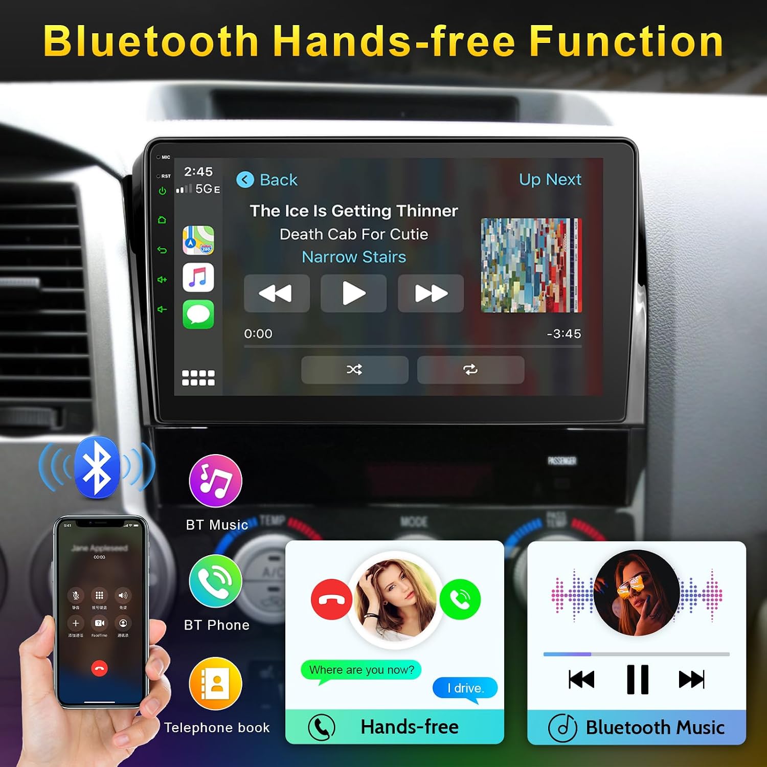 Car Radio for Toyota Tundra 2007-2013 Sequoia 2008-2012 （not fit JBL） with Wireless CarPlay & Android Auto, 10 Inch Toyota Tundra Head Unit with Bluetooth GPS Navigation SWC FM Radio