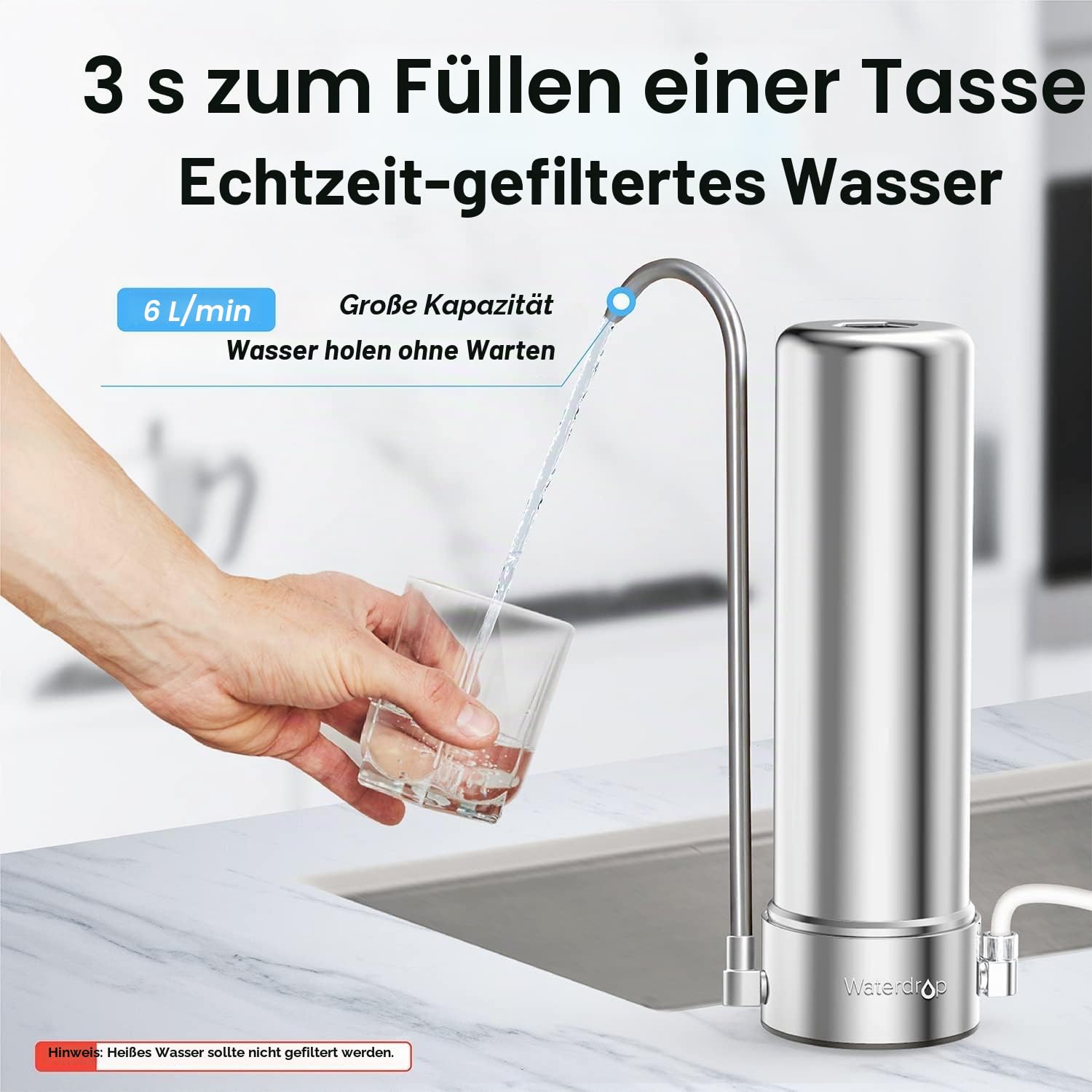 Waterdrop WD-CFF-01 Ersatzfilter, Wasserfilter Wasserhahn, 5-stufiger Leitungswasserfilter, längere Filterlebensdauer, reduziert Schwermetalle, schlechten Geschmack und bis zu 99% Chlor, 1er Pack