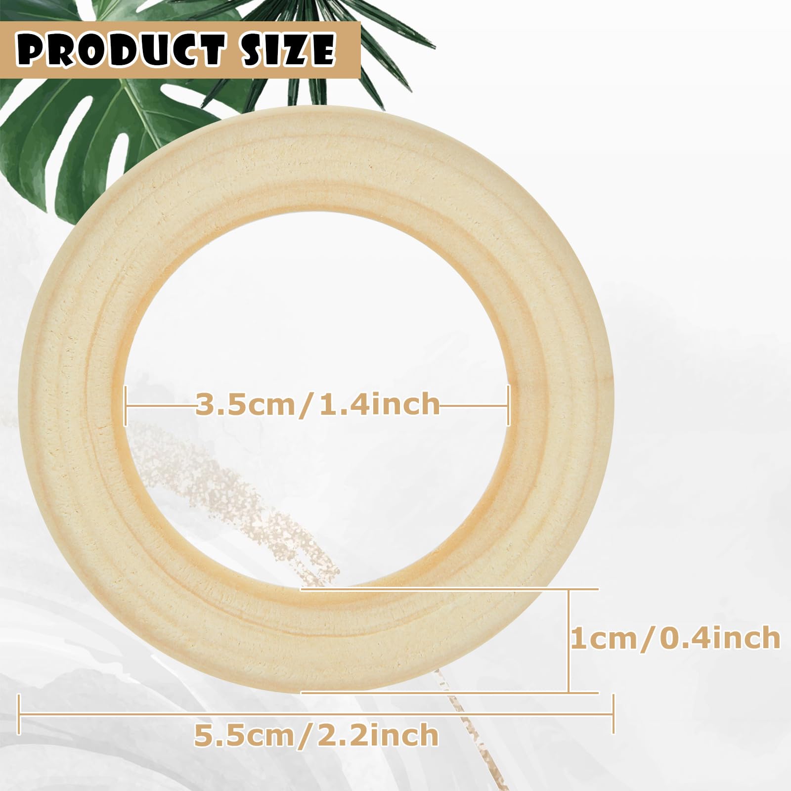 GBACHOOSE 120 Pcs Natural Wood Rings - 55mm Unfinished Wood Rings for DIY Craft Jewelry Making Pendant Connectors - Image 2