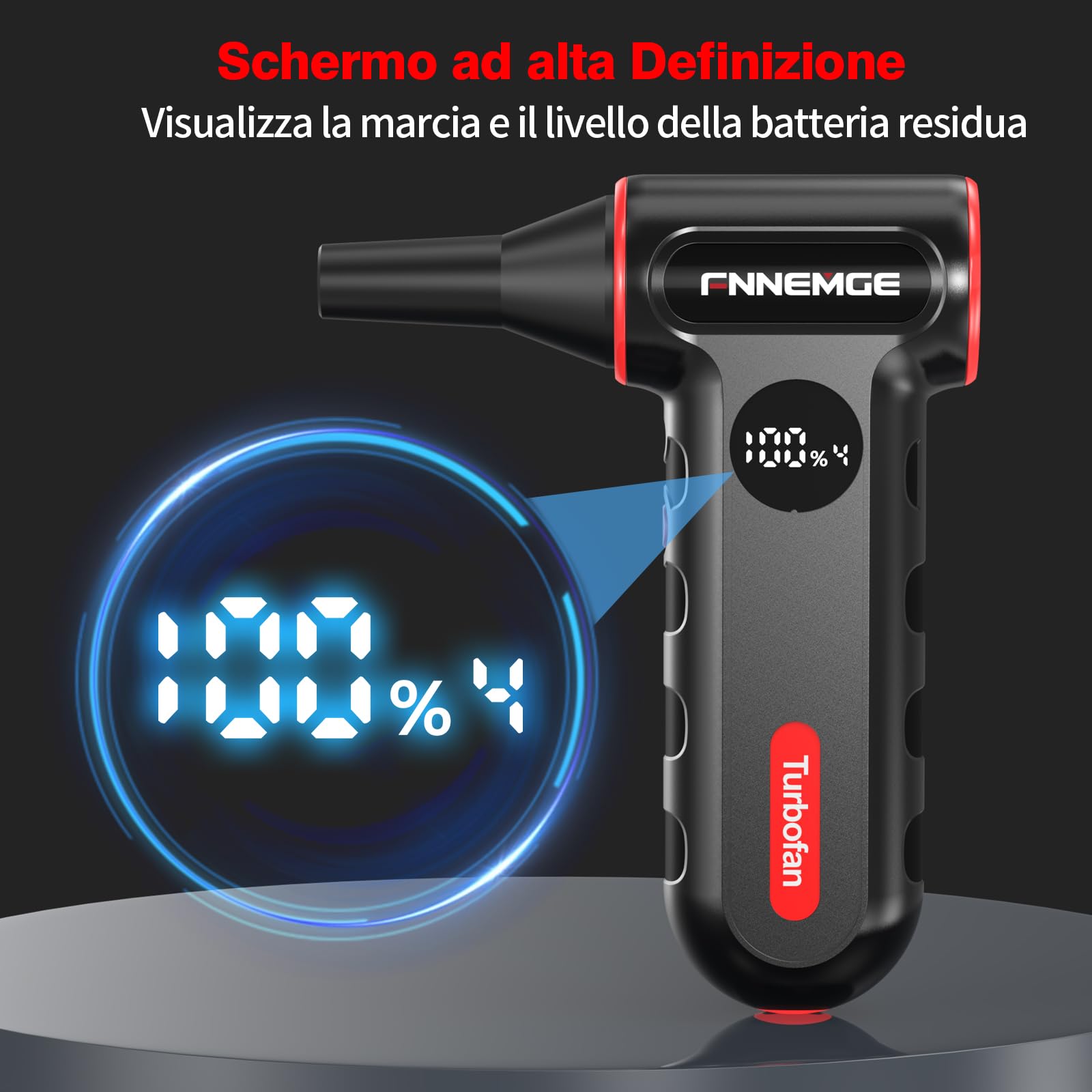 FNNEMGE Soffiatore Elettrico Senza Fili Max 220000 giri/min &12000mAh & 4 Velocità Regolabile con Illuminazione Ausiliaria. Adatto per la Rimozione della Polvere su PC, Tastiere, Auto.
