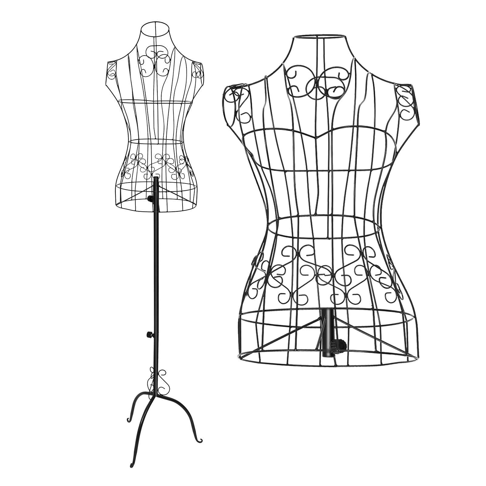 Manichino da sartoria, vintage, in filo di ferro, manichino decorativo, manichino da sartoria, busto da donna, per appendiabiti, nero