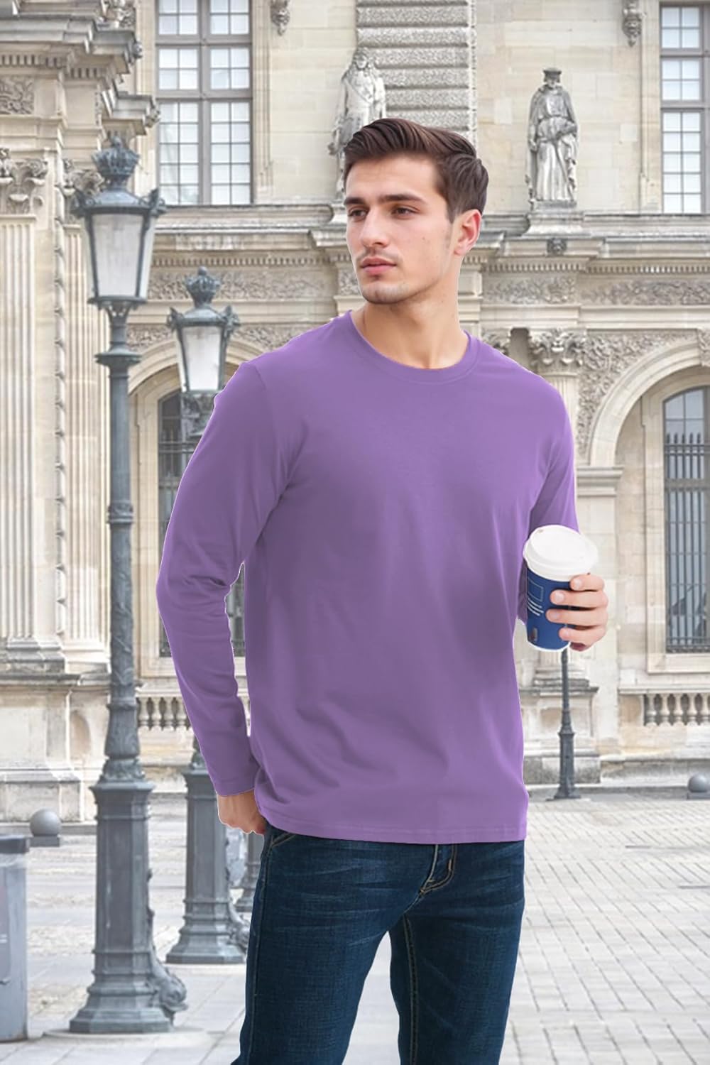 GOLDPKF T Shirts for Men Long Sleeve Cotton Crew Neck Work T Shirts Solid Casual Undershirt Pullover Tops - Image 2