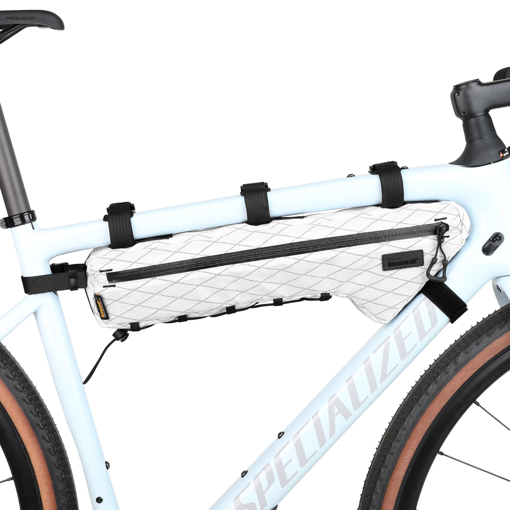 Rhinowalk Bicycle Front Frame Bag Bike Under Top Tube Triangle Bag Lightweight Extra Long 2.4L Touring Pack Cycling Nylon Pouch for Mountain Road Bike(White)