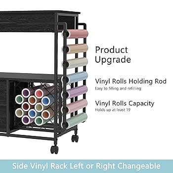 Trironsun Rolling Craft Cart Compatible With Cricut Cutting Machine Stand With Drawers Vinyl Holder, Storage Trolley For Cricut Craft Accessories (Rustic Brown