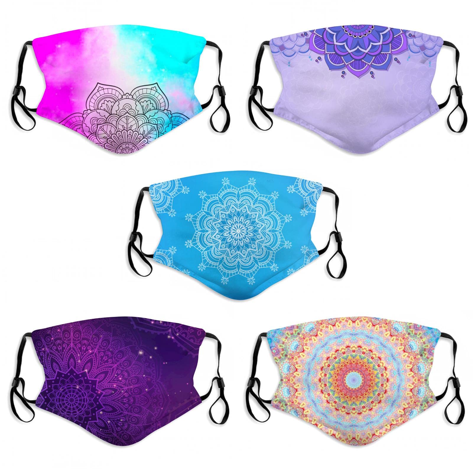 5 Pcs Face Masks Washable Reusable Adjustable Bandana with Nose Wire and Filters for Kids Men and Women