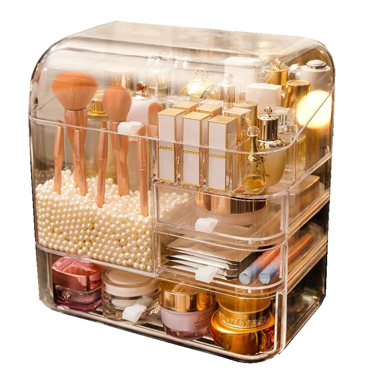 LIMOS Cosmetic Multifunctional Makeup Organizer with Pearls Dustproof Cosmetics Storage Display Case For Brushes Lipsticks