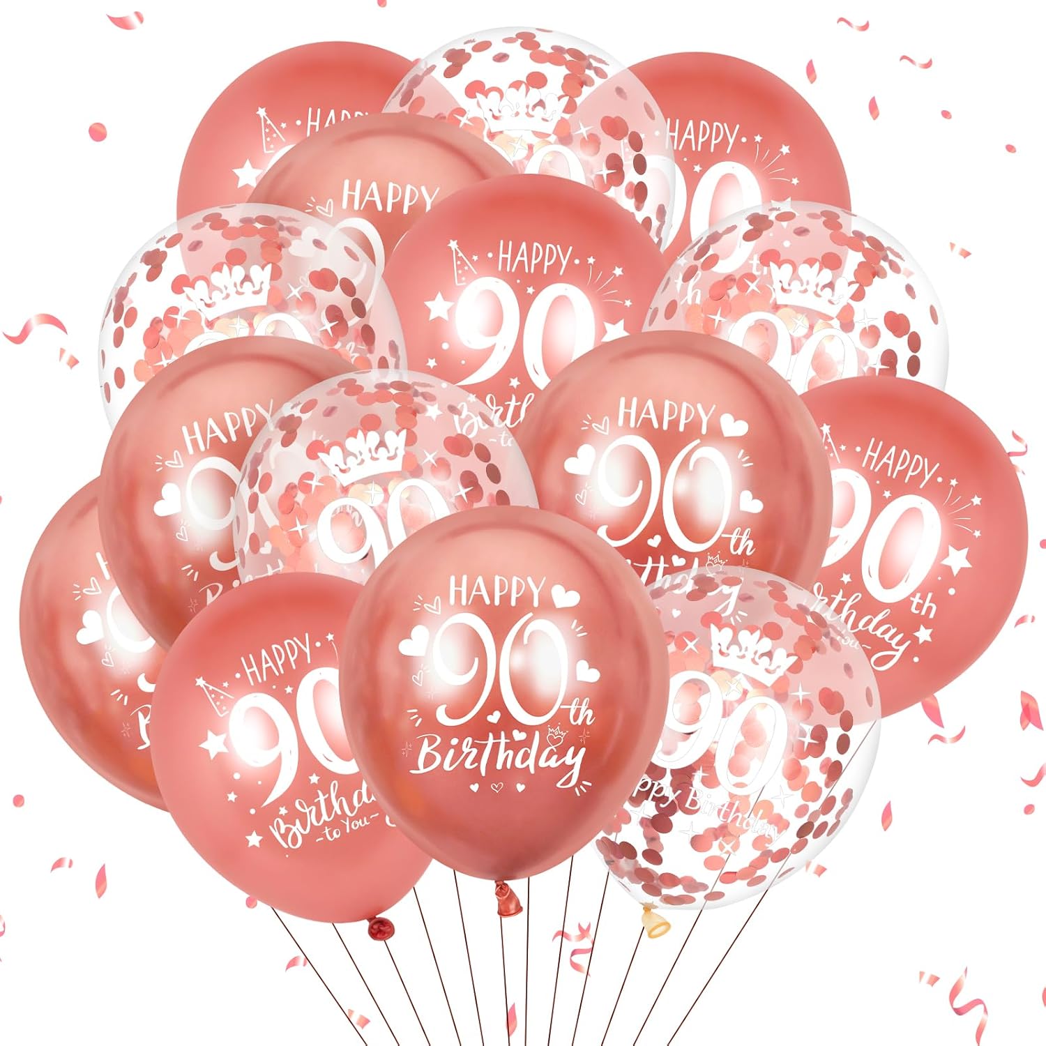 Amazon.com: 90th Latex Birthday Balloons,15 Pcs Rose Gold Happy 90th ...
