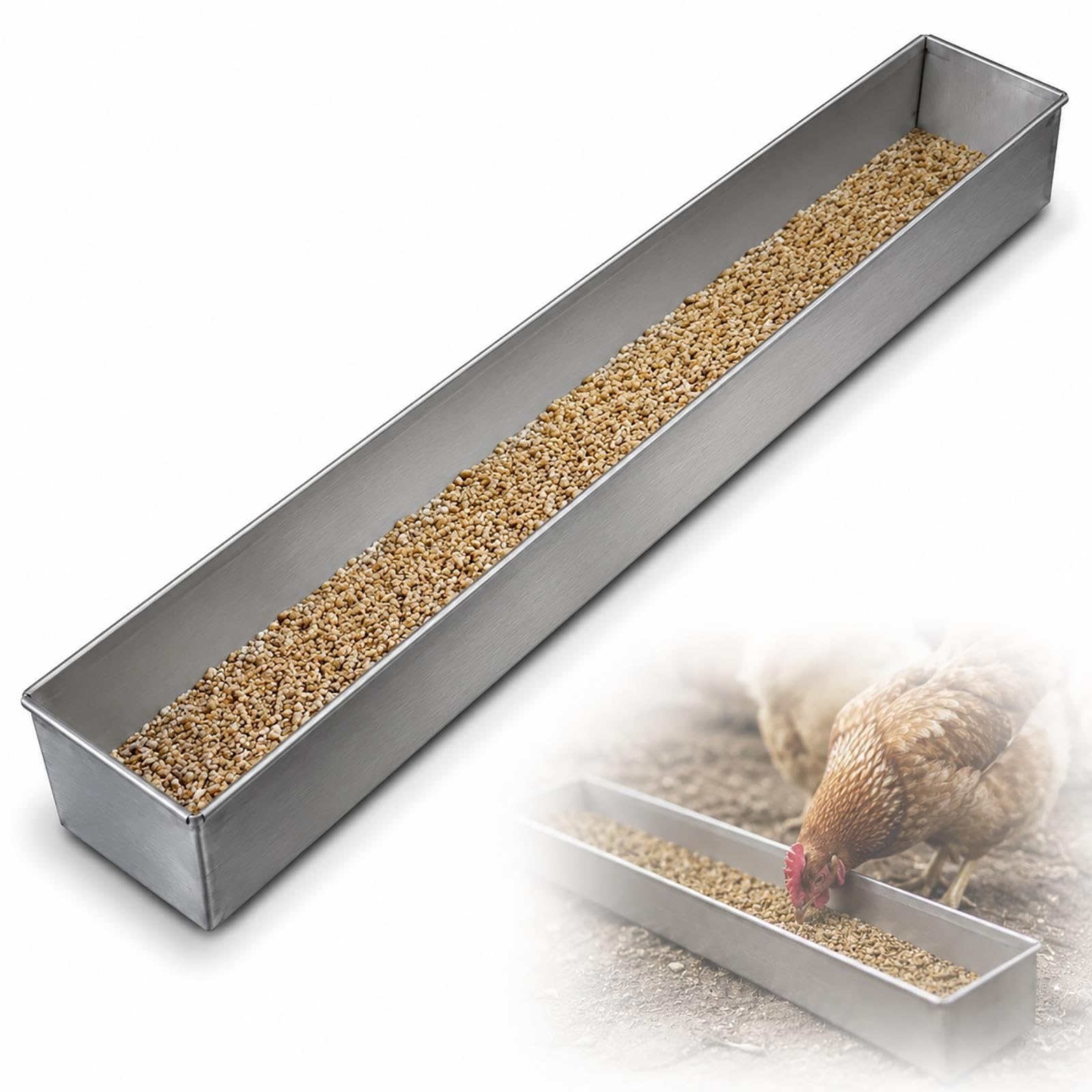 Comedero Rectangular Largo de Acero Inoxidable 304, Comedero para Animales
