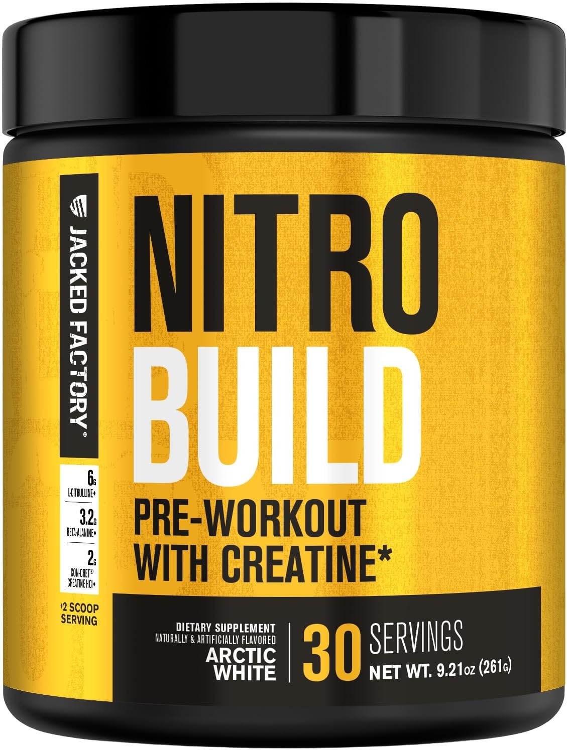 Jacked Factory Nitrosurge Build Pre Workout with Creatine for Muscle Building - Con Cret Creatine Powder & elevATP for Intense Energy, Powerful Pumps, & Endless Endurance - 30 Servings, Arctic White