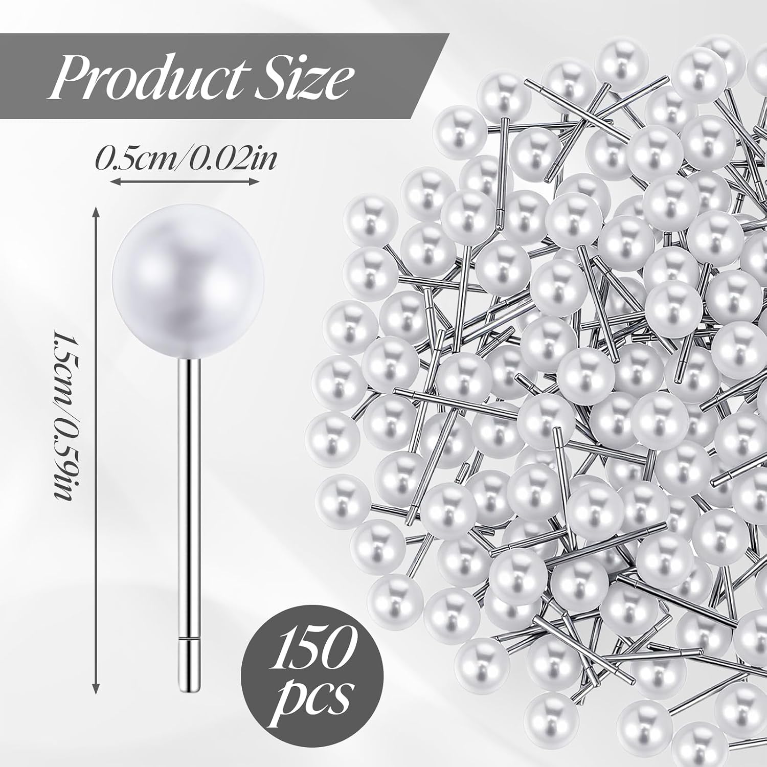 150 Pcs Pearl Push Pins,Pearl Pins for Bouquets Pearls Head Short Straight Pin Decorative Sewing Pin for Fabric Craft Wedding Holiday DIY Accessories(0.6 Inch)