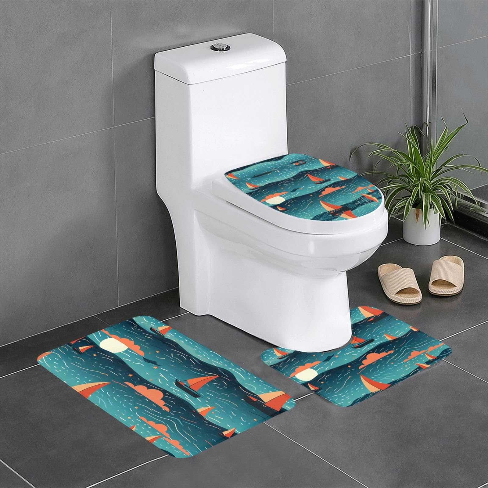 Tapis de salle de bain antidérapants lot de 3 tapis de contour ovale rectangulaire