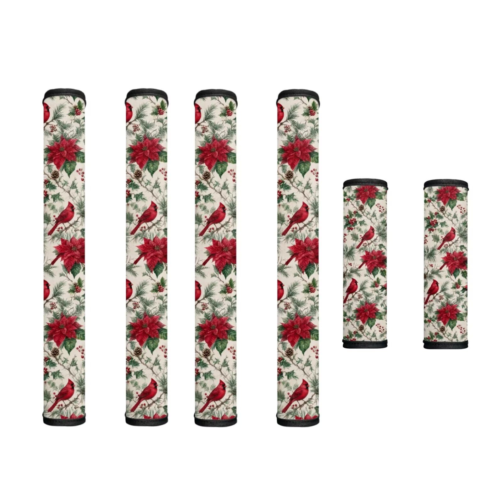 Fridge Door Handle Covers Set of 6 Kitchen Appliance Decor Handles Glove Anti-Slip Protectors for Christmas Winter Holiday Decor, Poinsettia Flower Cardinal Bird Retro Pattern