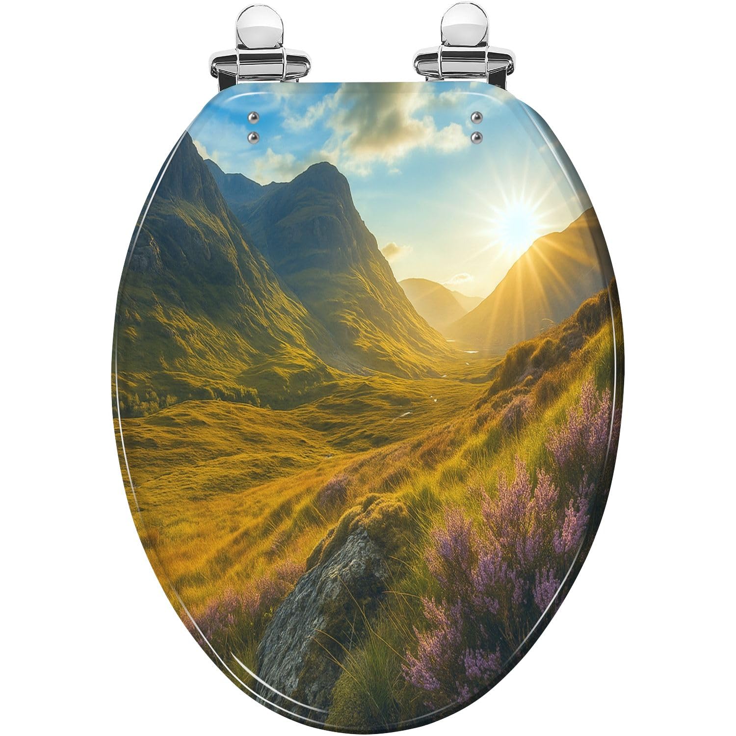 Resin Elongated Toilet Seat with Slow-Close Lid and Quick-Release Hinges(Multi6,18.5x14.5)