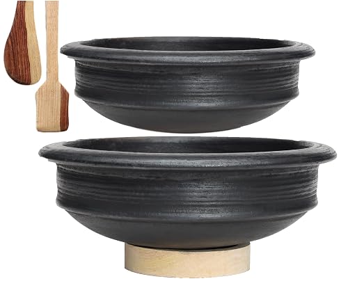 Craftsman India Online Pre-Seasoned Earthen Clay Handi Kadai Pot Combo 1 2 Liter Black