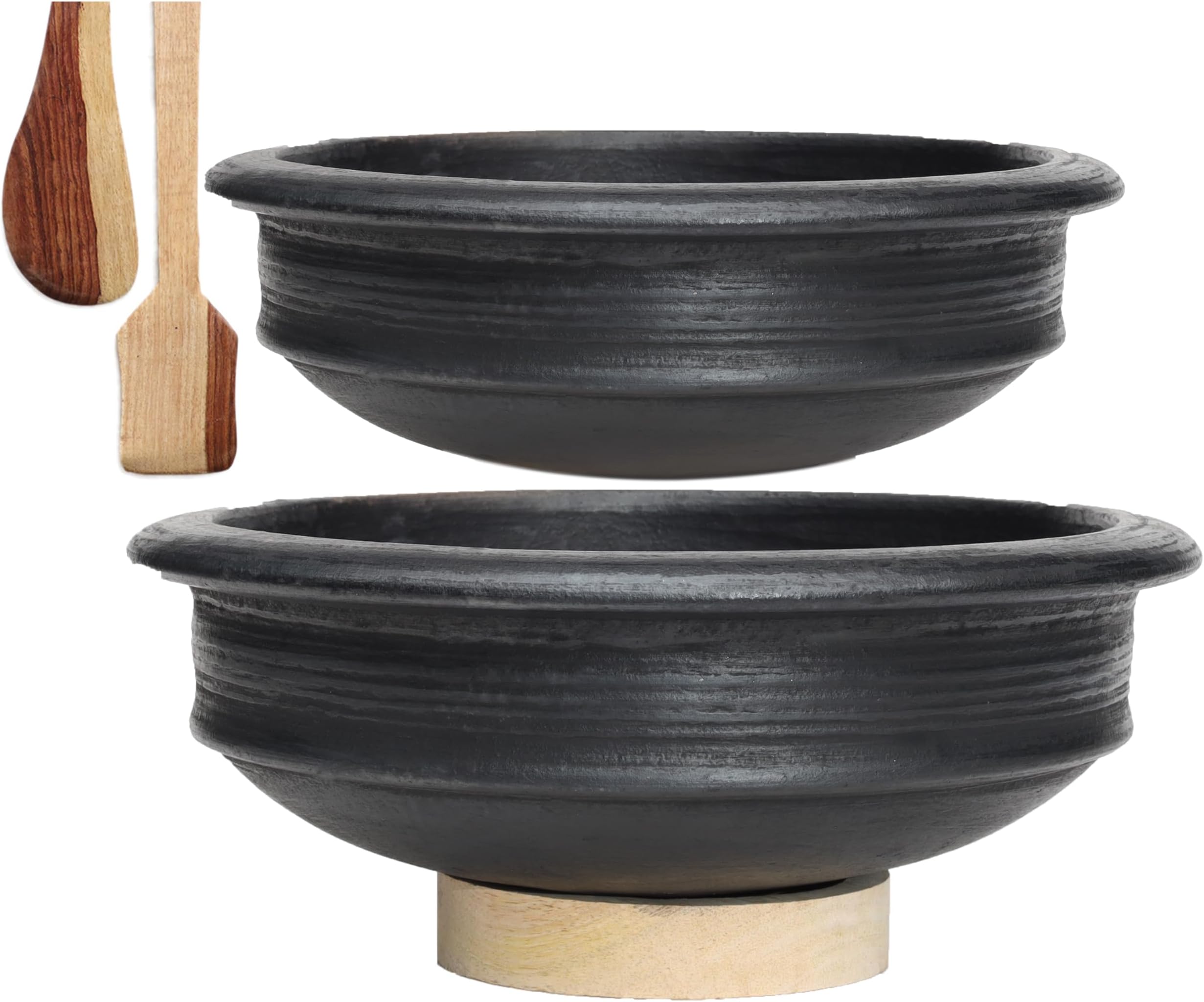 Craftsman India Online Deep Burned Clay Pot/Earthen/Mud/Mitti Handi for Cooking and serving Combo 1 & 2 Liter