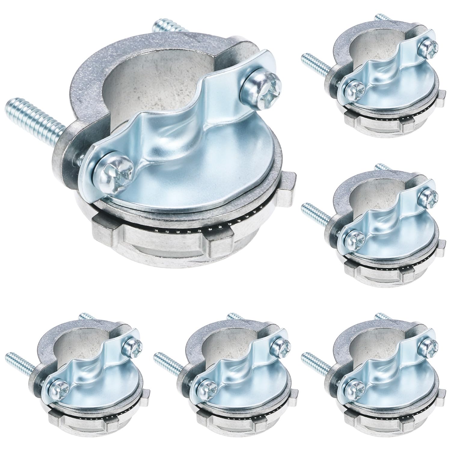 QWORK Cable Connector, 6 Pieces 1" Clamp Type Cable Connectors, Metal Connector for Metallic Conduit Protect Cables