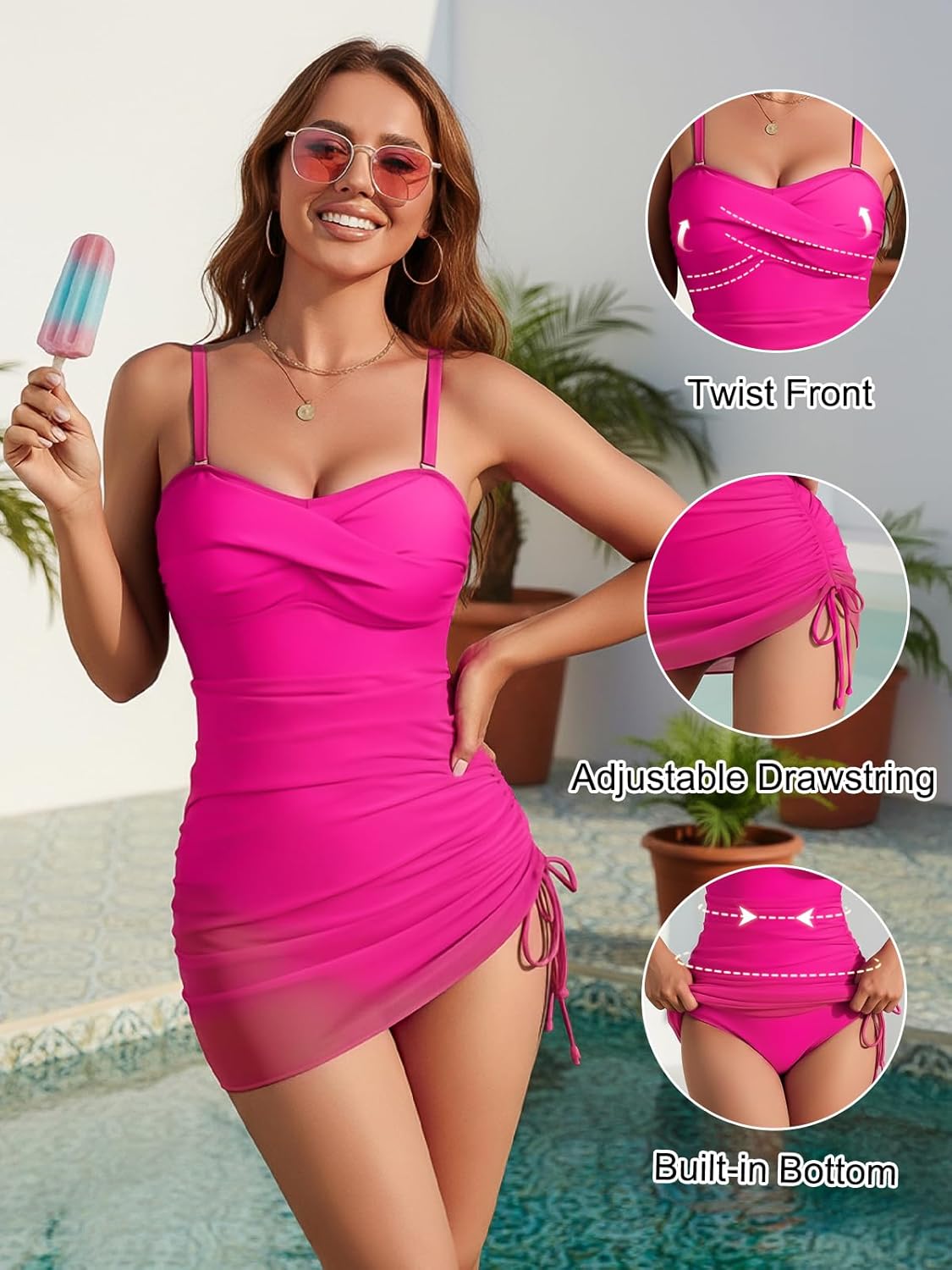 Blooming Jelly Womens One Piece Swimsuits Sexy Tummy Control Bathing Suit Modest Mesh Sheer Slimming Swim Dress 2025 - Image 4