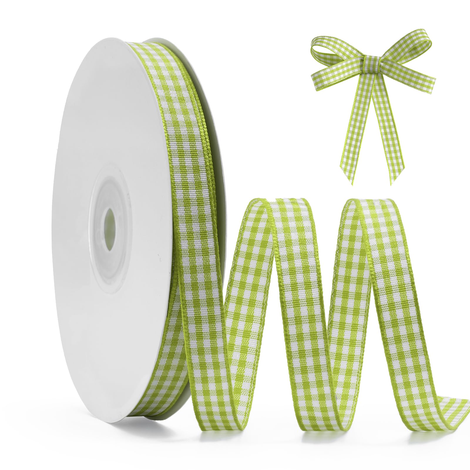 FAKILO Moss Green Gingham Ribbon 10mm X 22m Moss Green and White Buffalo Plaid Check Ribbon for Gift Wrapping Christmas DIY Crafts Hair Accessories and Home Decor