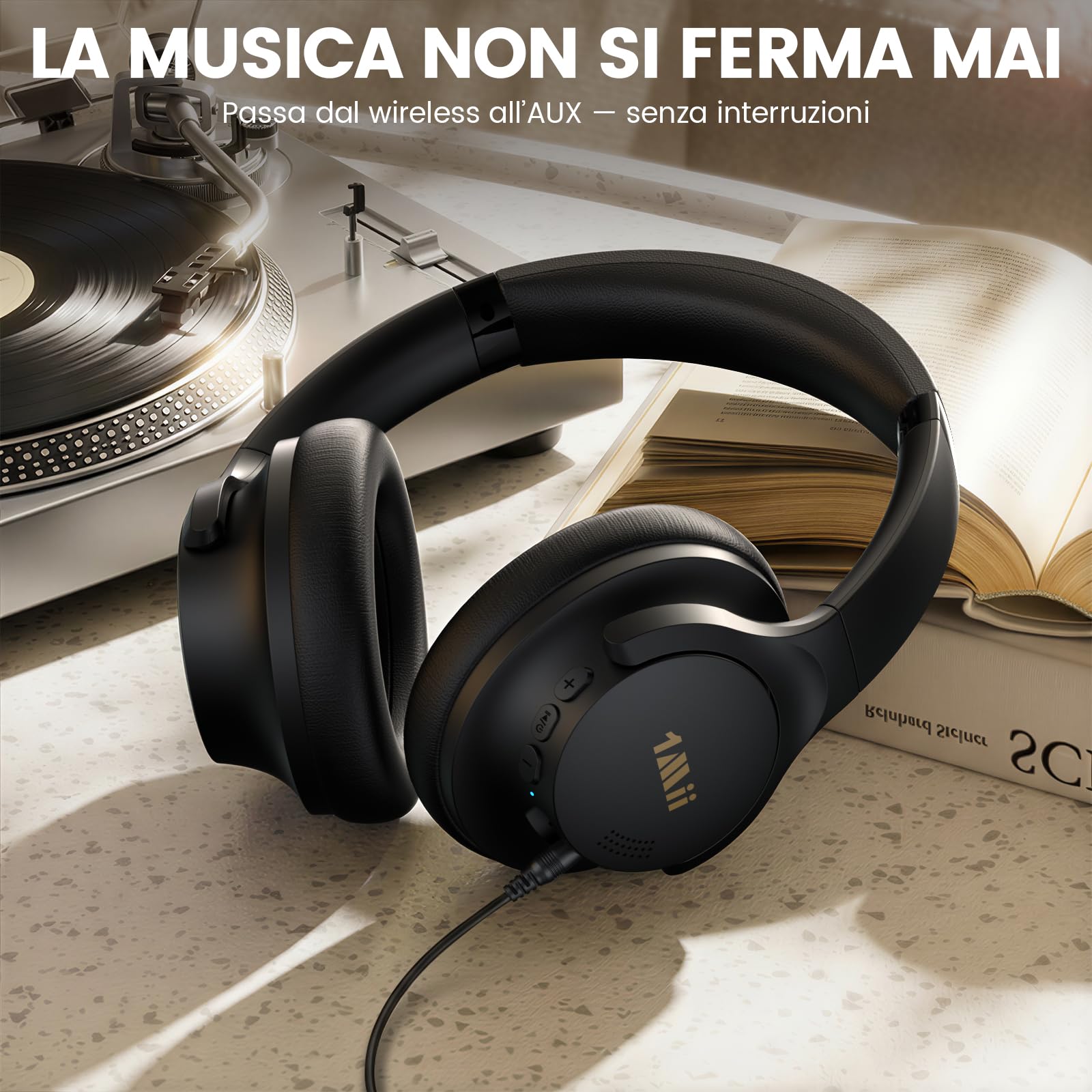 1Mii Y8 Cuffie Bluetooth 6.0 Wireless con ANC Ibrida, LDAC Hi-Res | Cuffie Over Ear con Riduzione Attiva del Rumore, 100 Ore di Autonomia, Bassi Profondi, EQ Personalizzato tramite App, Comode