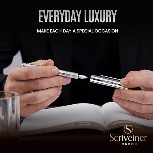 Vista 75 de Scriveiner Pluma estilográfica EDC de lujo (fina), impresionante bolígrafo de bolsillo negro mate, acabado cromado, punta alemana Schmidt, 11. Negro