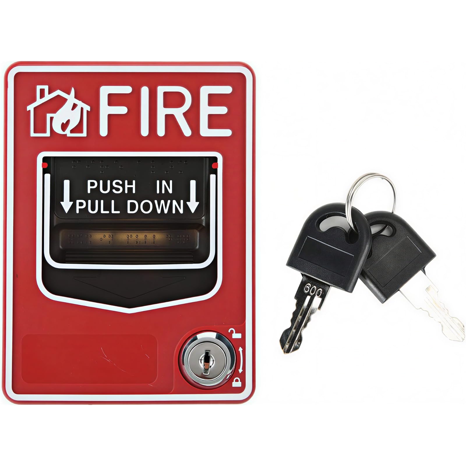 Lausixy Manual Pull Station Fire Alarm, Emergency Alarm Station with Key, Dual Action Manual Call Point Fire Alarm Panic Button, Wired 9-28VDC Compatible for Alarm Siren or Panel, Includes 2 Keys