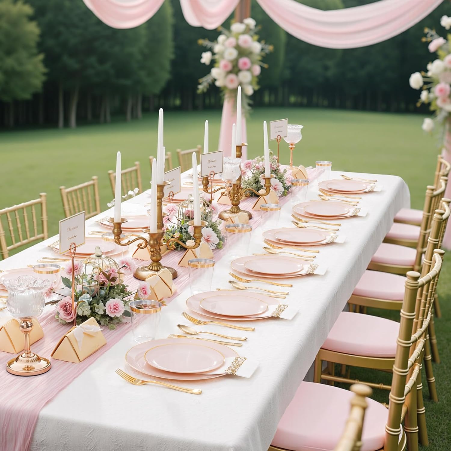 Supernal 350pcs Pink Plastic Plates,Plates Disposable