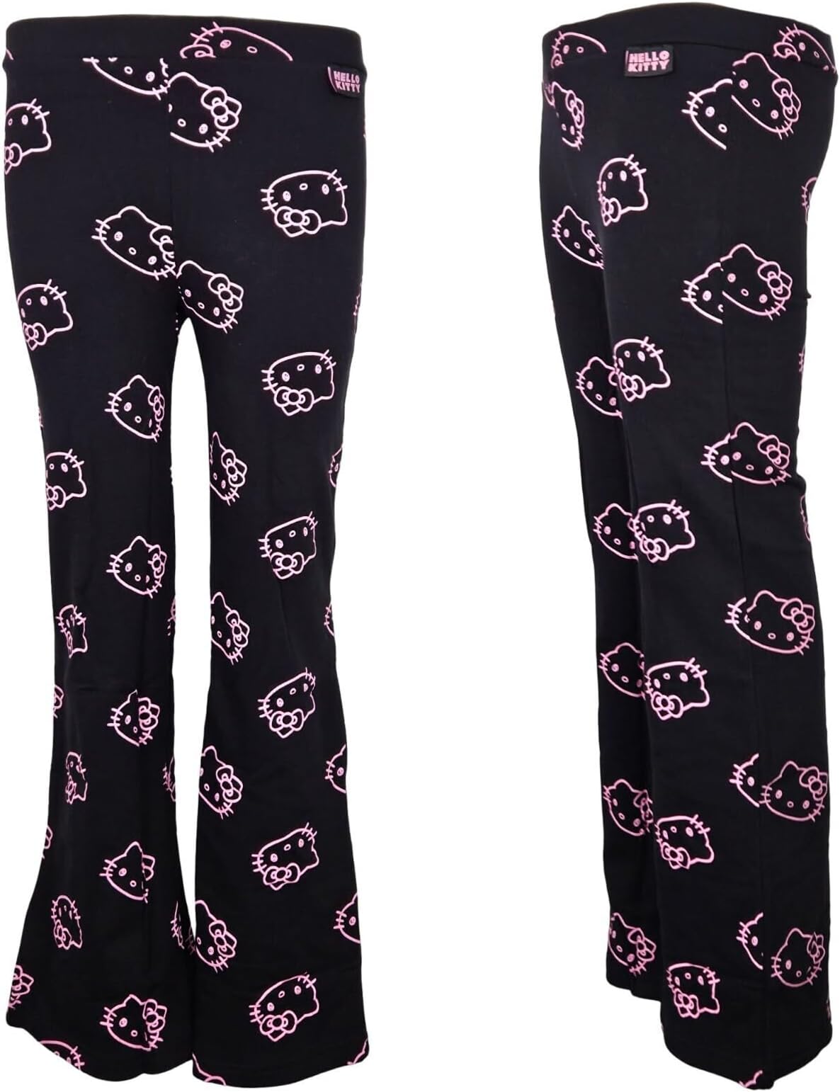 Eplusm Hello Kitty Flared Trousers for Girls - Sizes 134-170 - Black with Pink Print - Trendy Flared Pants