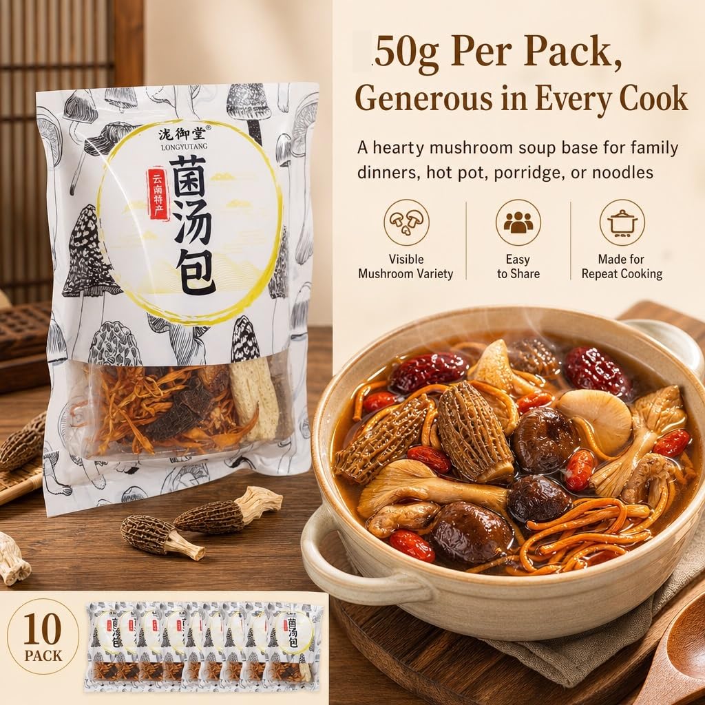 Paquete De 50 G X 10 Mezclas Coloridas Sopa Champiñones: Champiñones Silvestres Surtidos For Caldo, Olla Caliente Y Cocina