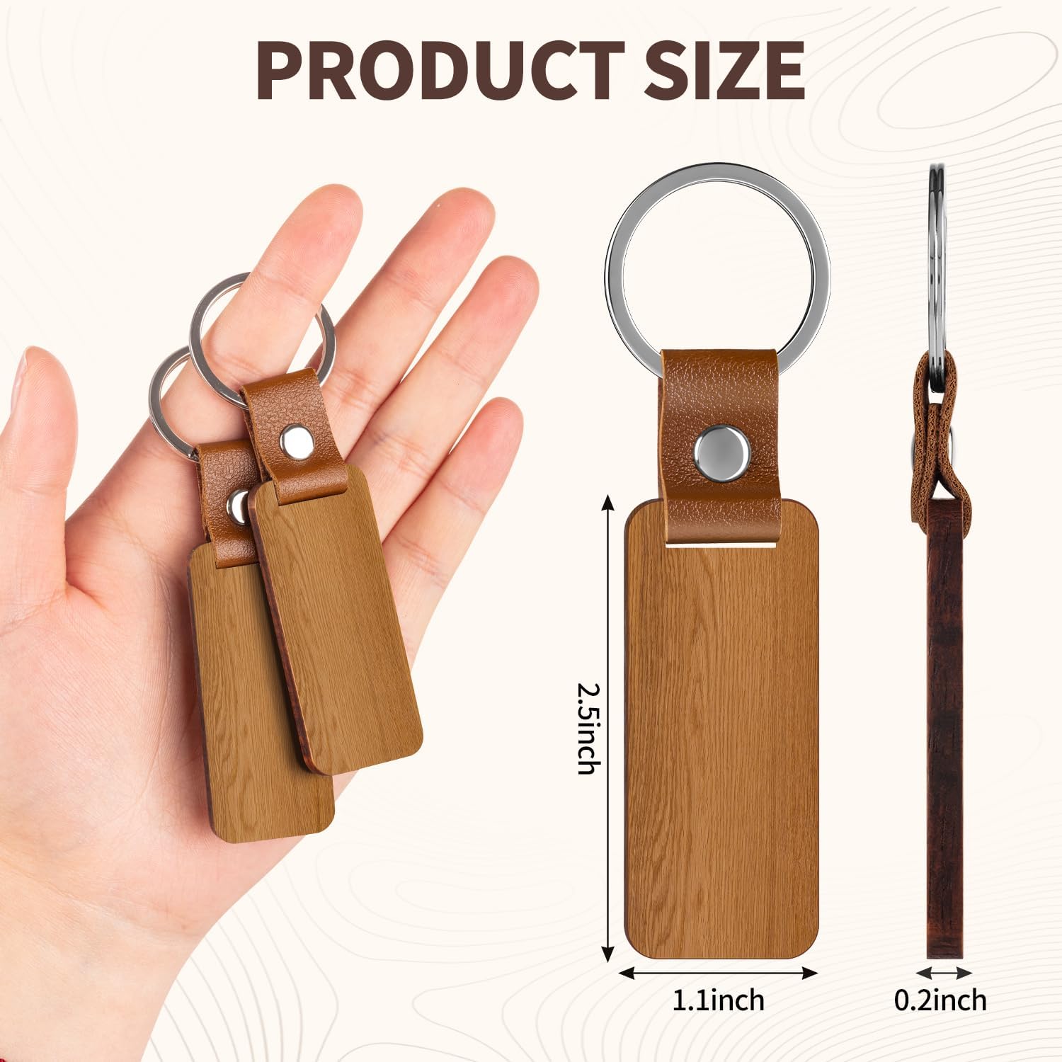 30 Pcs Wood Keychain Blanks, Wooden KeyChain with Leather Strap, Unfinished Wooden Key Ring for Laser Engraving, DIY Various Key Tags, Wood Crafts - Image 6